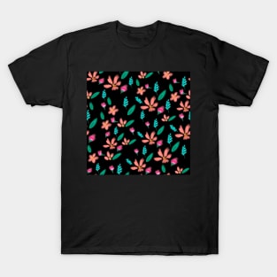 Beautiful Crayons Hand Drawn Flower Pattern Background Seamless T-Shirt